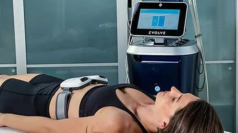 A patient receiving a non-invasive EvolveX body sculpting treatment